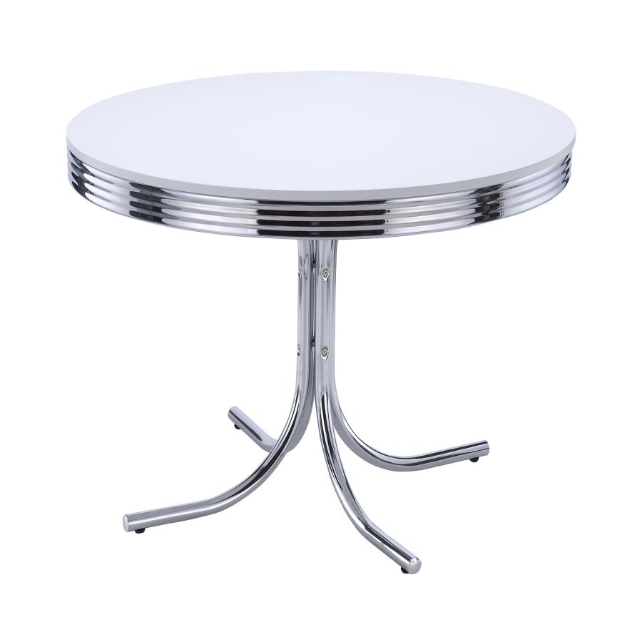 (image for) Retro Round 42-inch Wood Top Dining Table White and Chrome - Click Image to Close