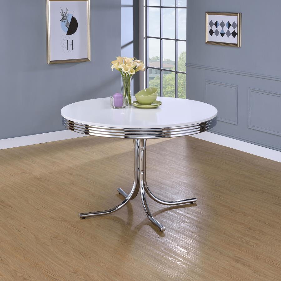 (image for) Retro Round 42-inch Wood Top Dining Table White and Chrome