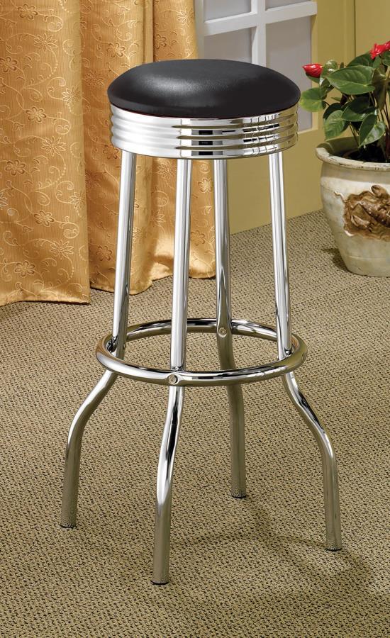 (image for) Retro Upholstered Metal Swivel Bar Stool Black (Set of 2)