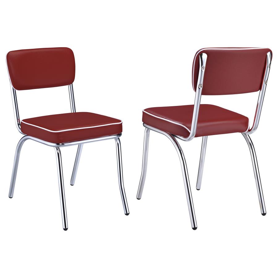 (image for) Retro Upholstered Dining Side Chair Red (Set of 2) - Click Image to Close