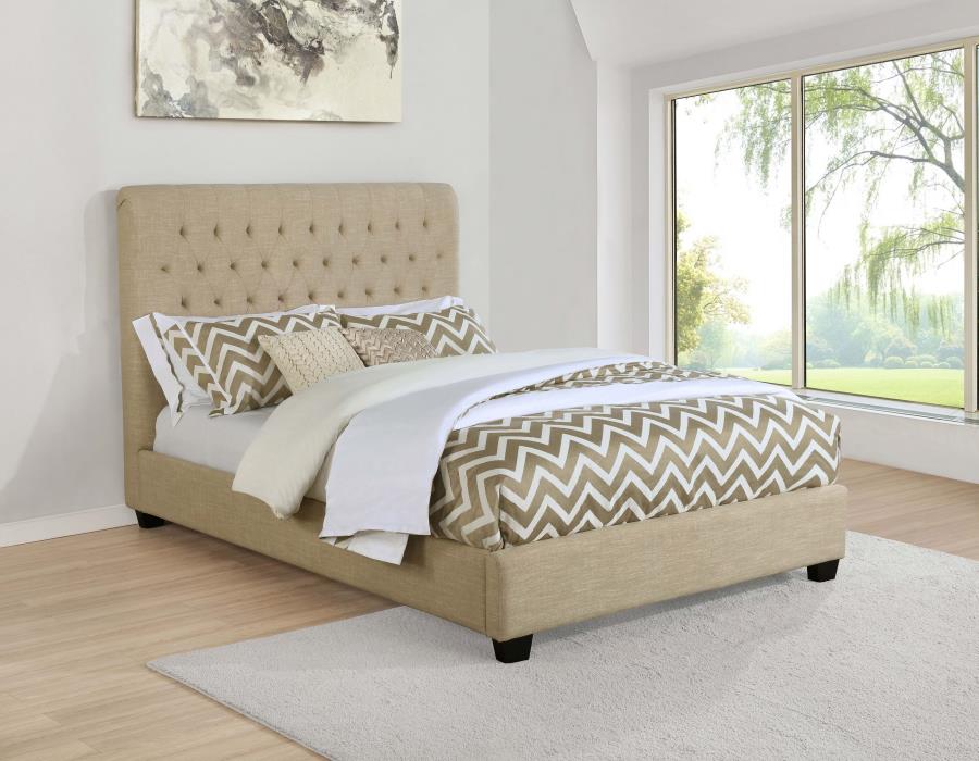 (image for) Chloe Upholstered Full Panel Bed Oatmeal