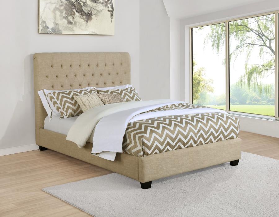 (image for) Chloe Upholstered Queen Panel Bed Oatmeal