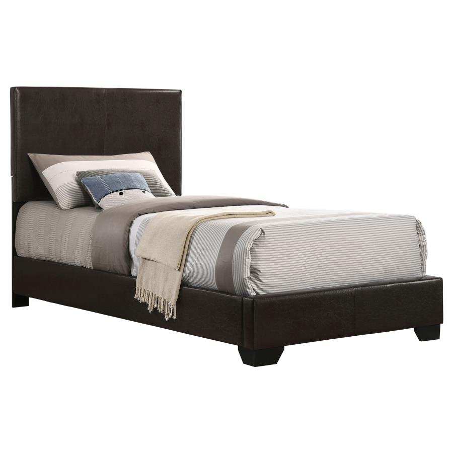 (image for) Conner Upholstered Twin Panel Bed Dark Brown - Click Image to Close