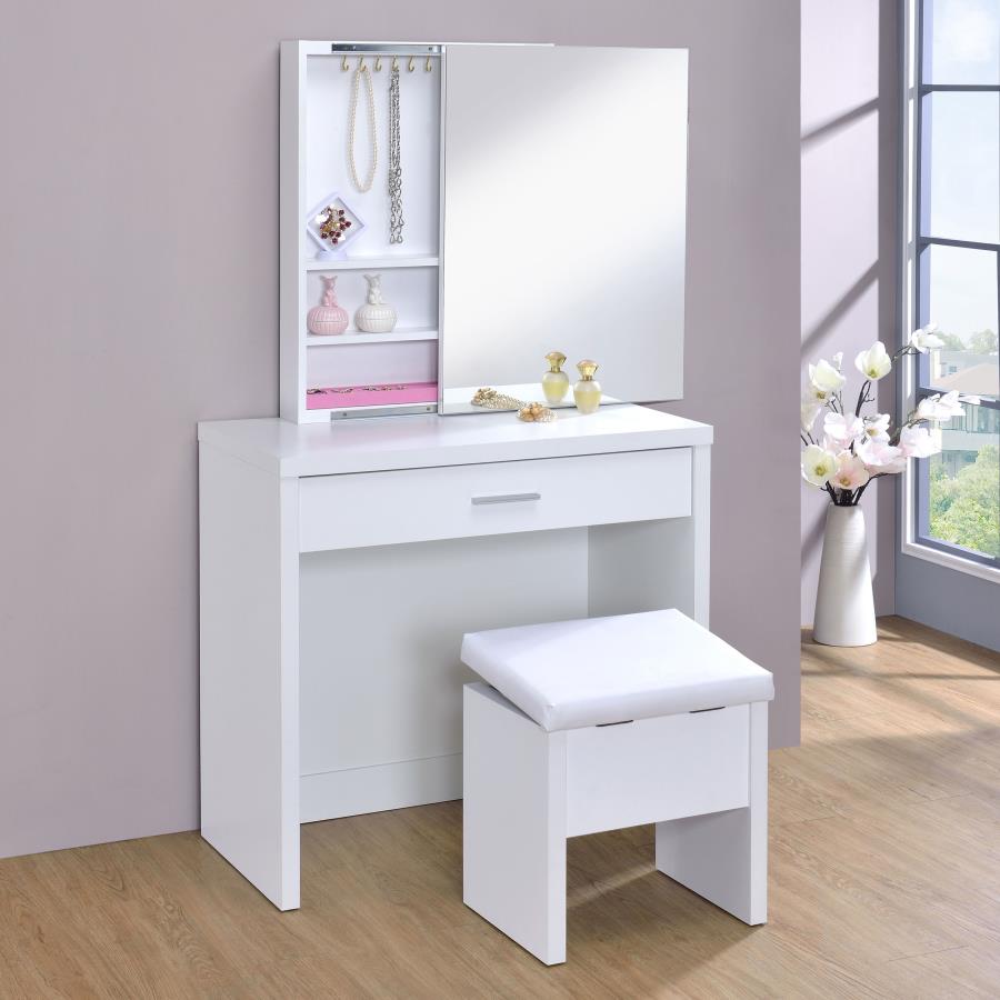 (image for) Harvey Vanity Set with Lift-Top Stool White