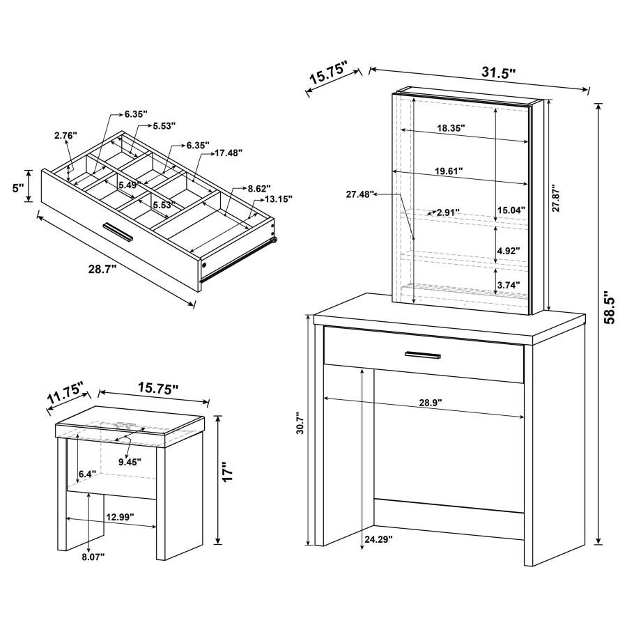 (image for) Harvey Vanity Set with Lift-Top Stool White