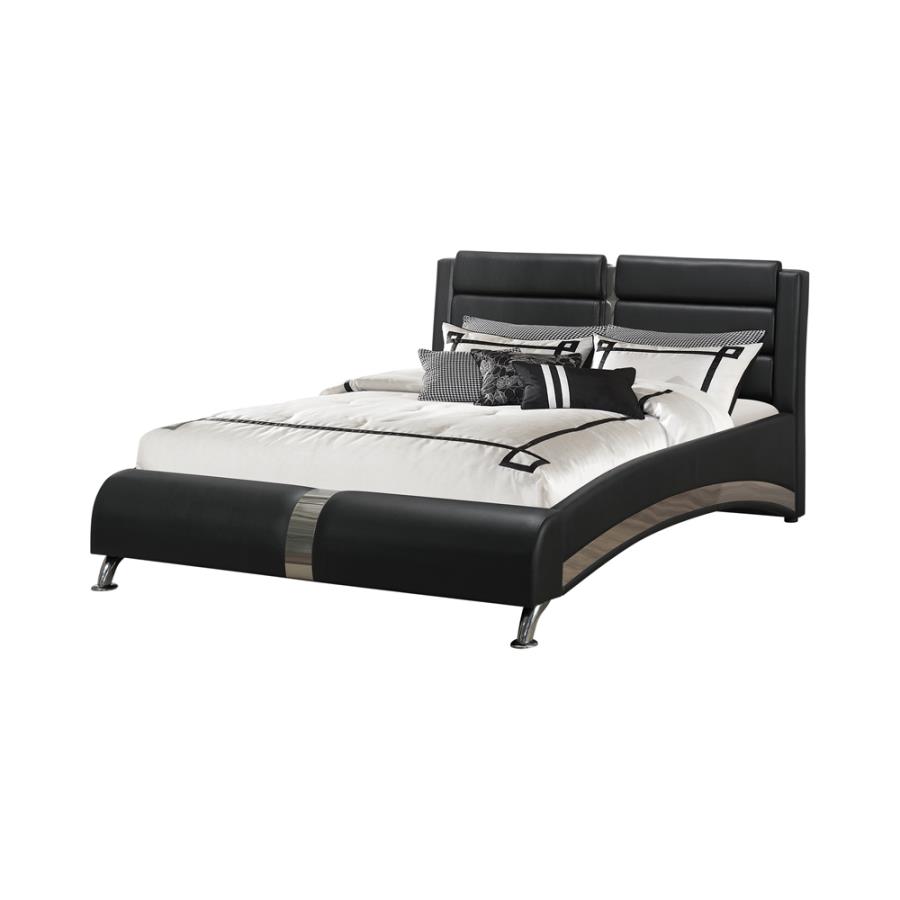 (image for) Jeremaine Upholstered Eastern King Sleigh Bed Black - Click Image to Close