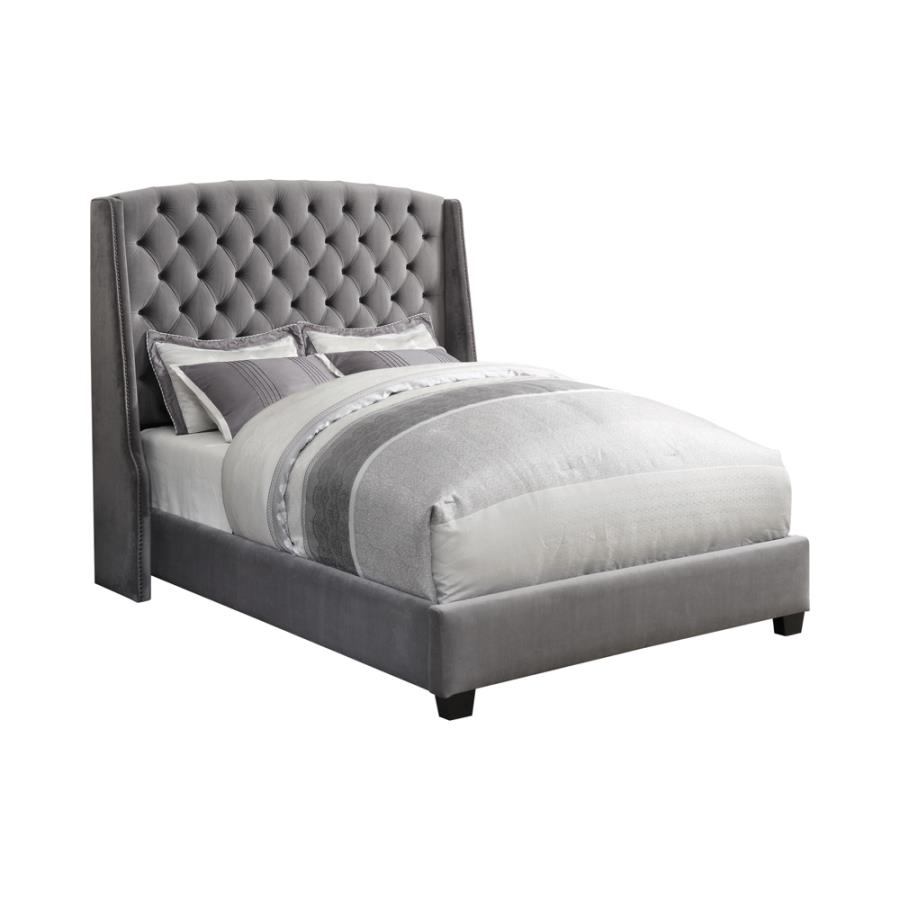 (image for) Pissarro Upholstered Full Wingback Bed Grey - Click Image to Close