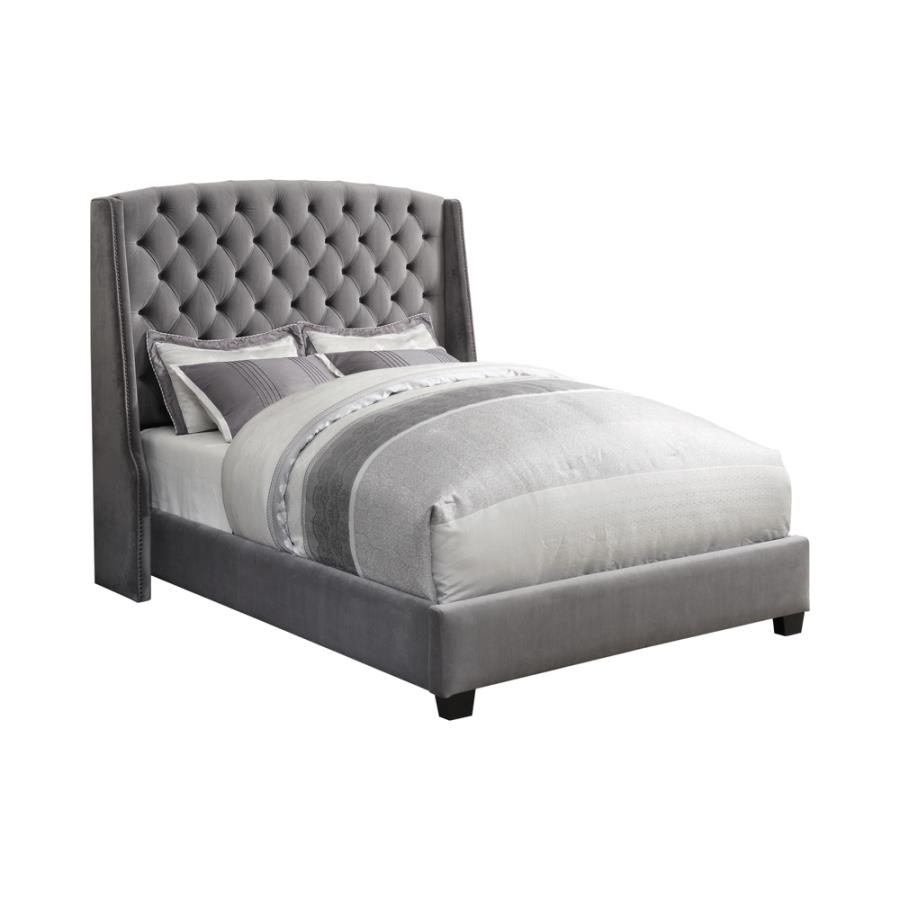 (image for) Pissarro Upholstered Queen Wingback Bed Grey - Click Image to Close