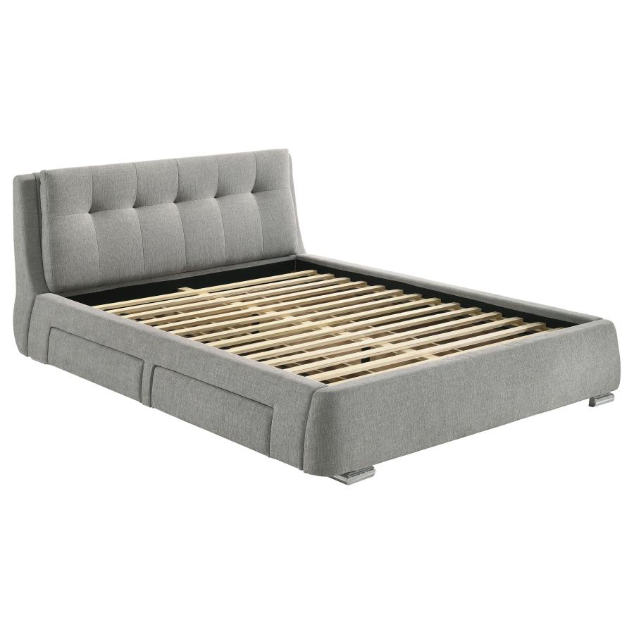 (image for) Fenbrook Upholstered Eastern King Storage Panel Bed Grey - Click Image to Close