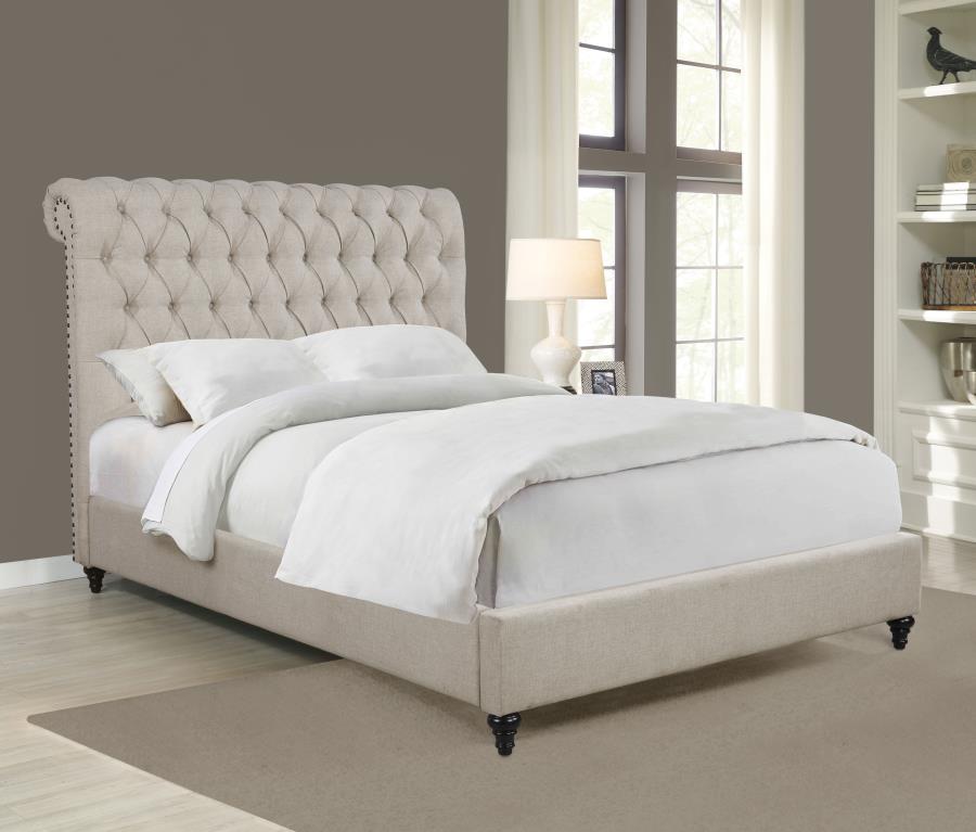 (image for) Devon Upholstered Eastern King Panel Bed Beige