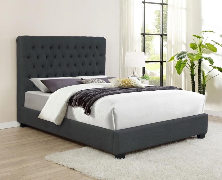 (image for) Chloe Upholstered California King Panel Bed Charcoal