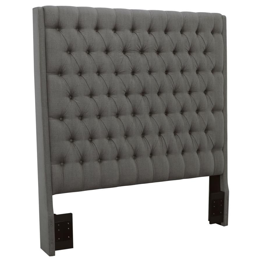 (image for) Camille Upholstered Eastern King Panel Headboard Grey - Click Image to Close