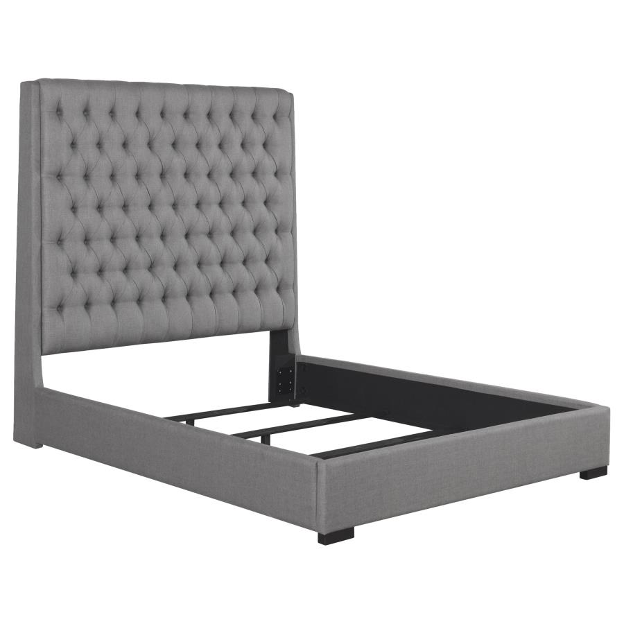 (image for) Camille Upholstered California King Panel Bed Grey - Click Image to Close