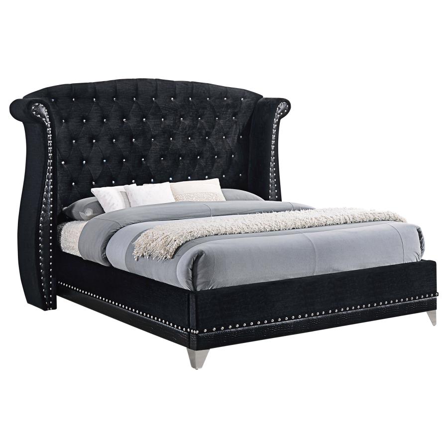 (image for) Barzini Upholstered California King Wingback Bed Black - Click Image to Close