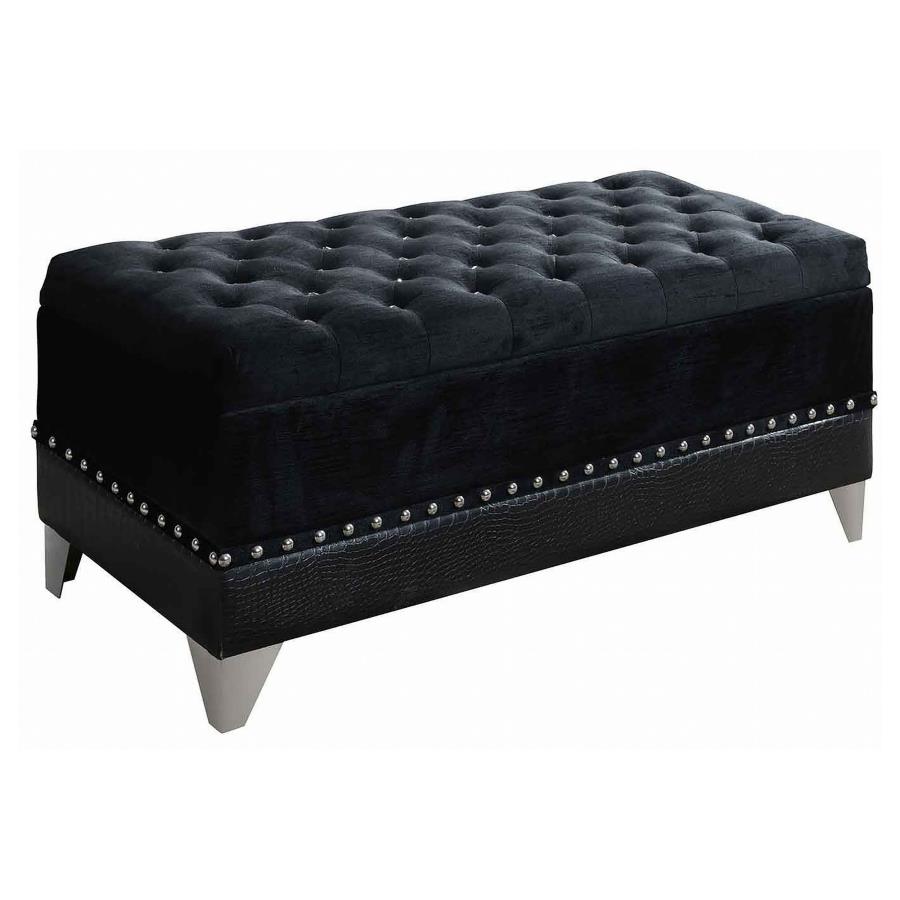 (image for) Barzini Velvet Upholstered Tufted Storage Bench Black - Click Image to Close