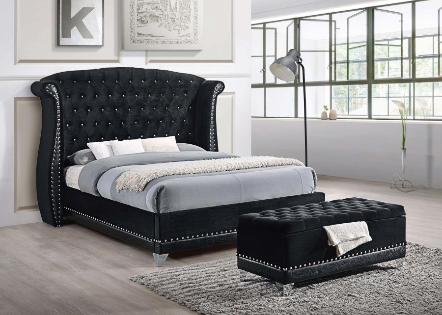 (image for) Barzini Velvet Upholstered Tufted Storage Bench Black