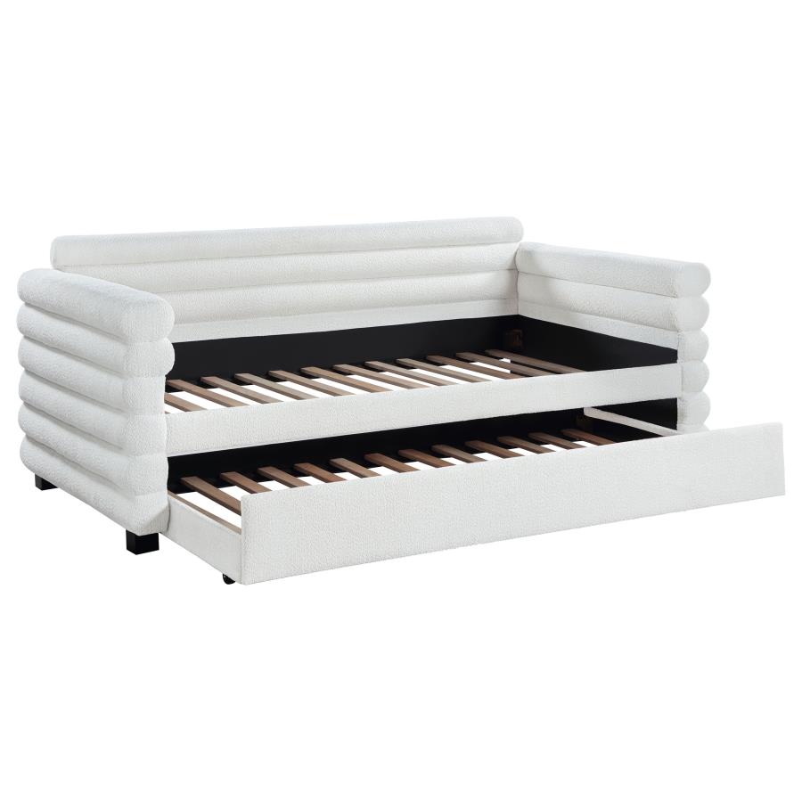 (image for) Patricia Boucle Upholstered Twin Day Bed with Trundle White - Click Image to Close