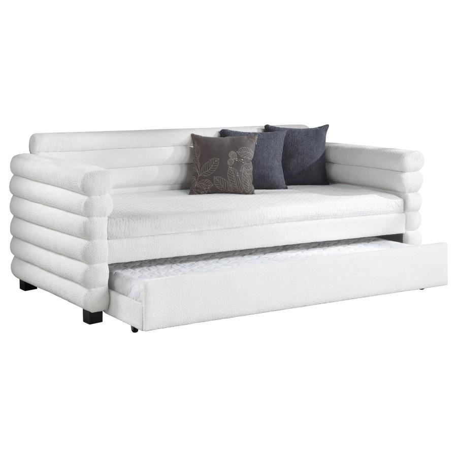 (image for) Patricia Boucle Upholstered Twin Day Bed with Trundle White