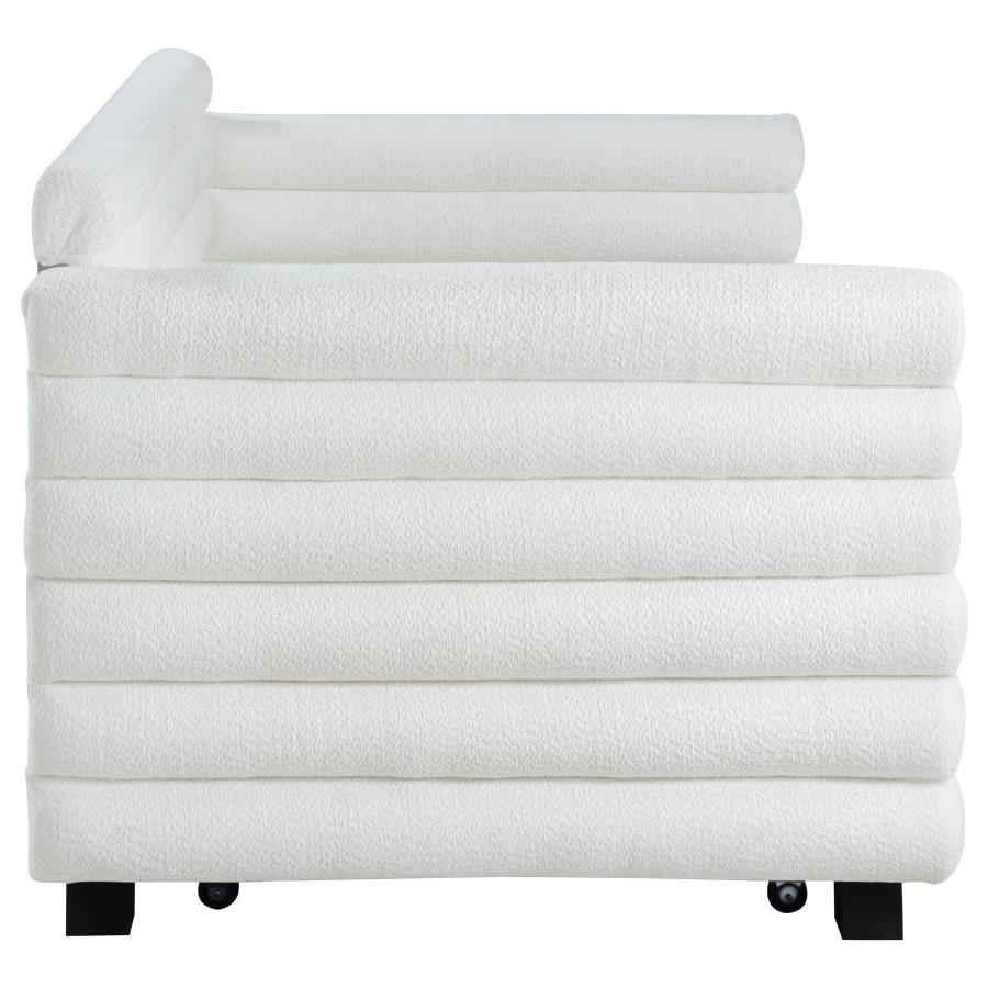 (image for) Patricia Boucle Upholstered Twin Day Bed with Trundle White