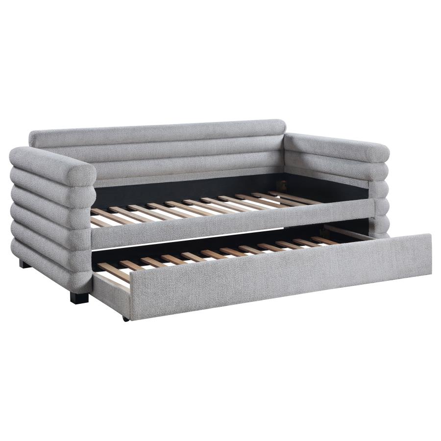 (image for) Patricia Boucle Upholstered Twin Day Bed with Trundle Grey 