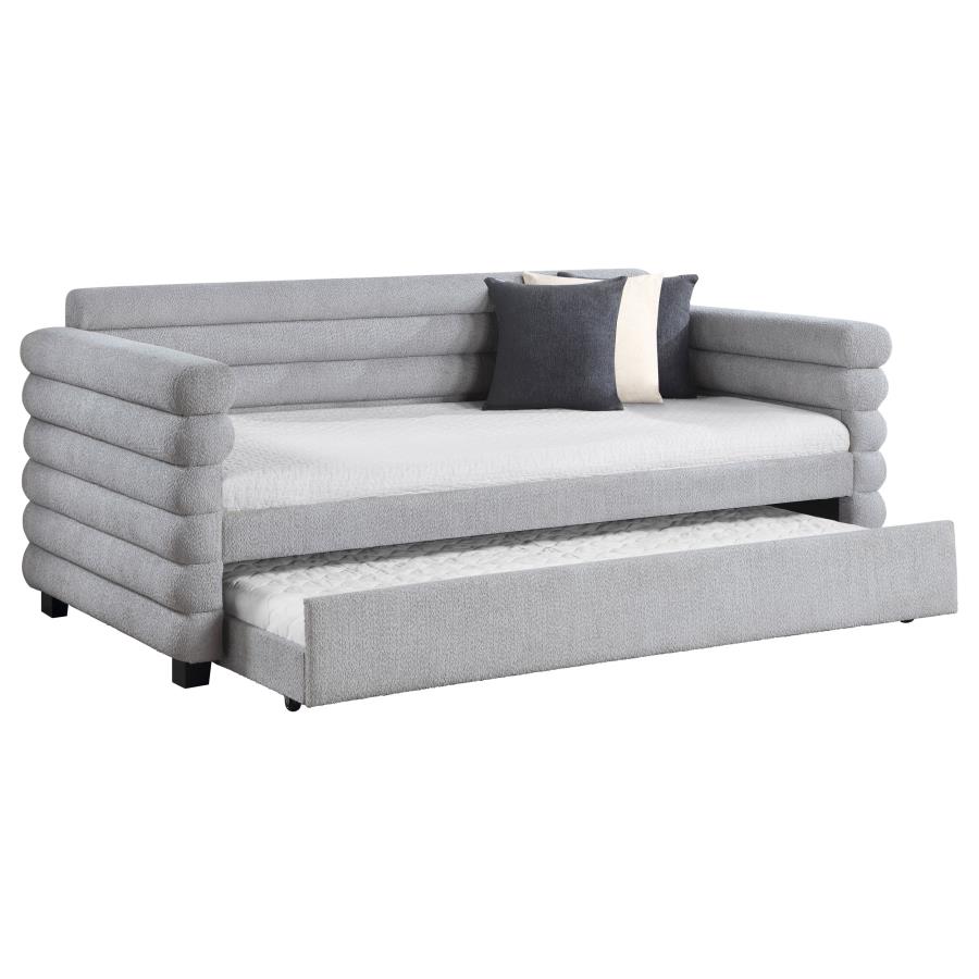 (image for) Patricia Boucle Upholstered Twin Day Bed with Trundle Grey 