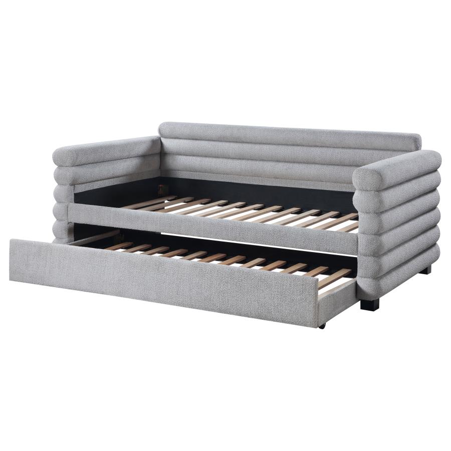 (image for) Patricia Boucle Upholstered Twin Day Bed with Trundle Grey 