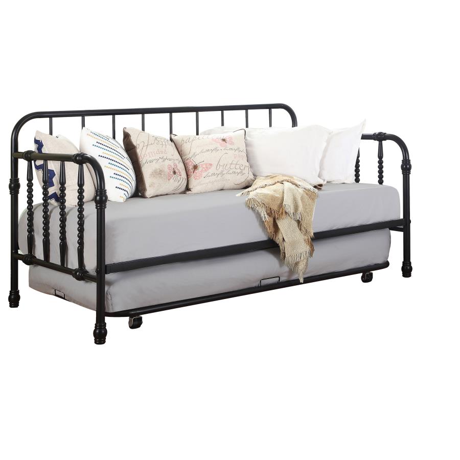 (image for) Marina Metal Twin Daybed with Trundle Black - Click Image to Close