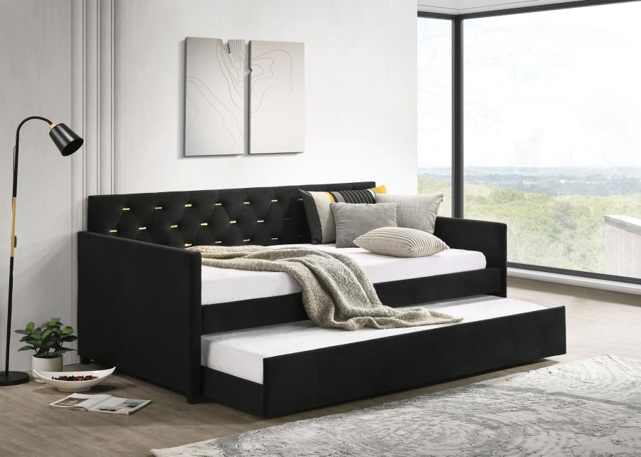 (image for) Kendall Upholstered Twin Daybed with Trundle Black