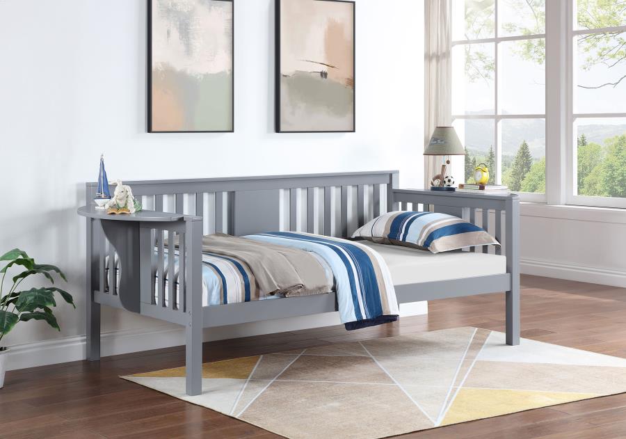 (image for) Bethany Wood Twin Daybed with Drop-down Tables Grey - Click Image to Close