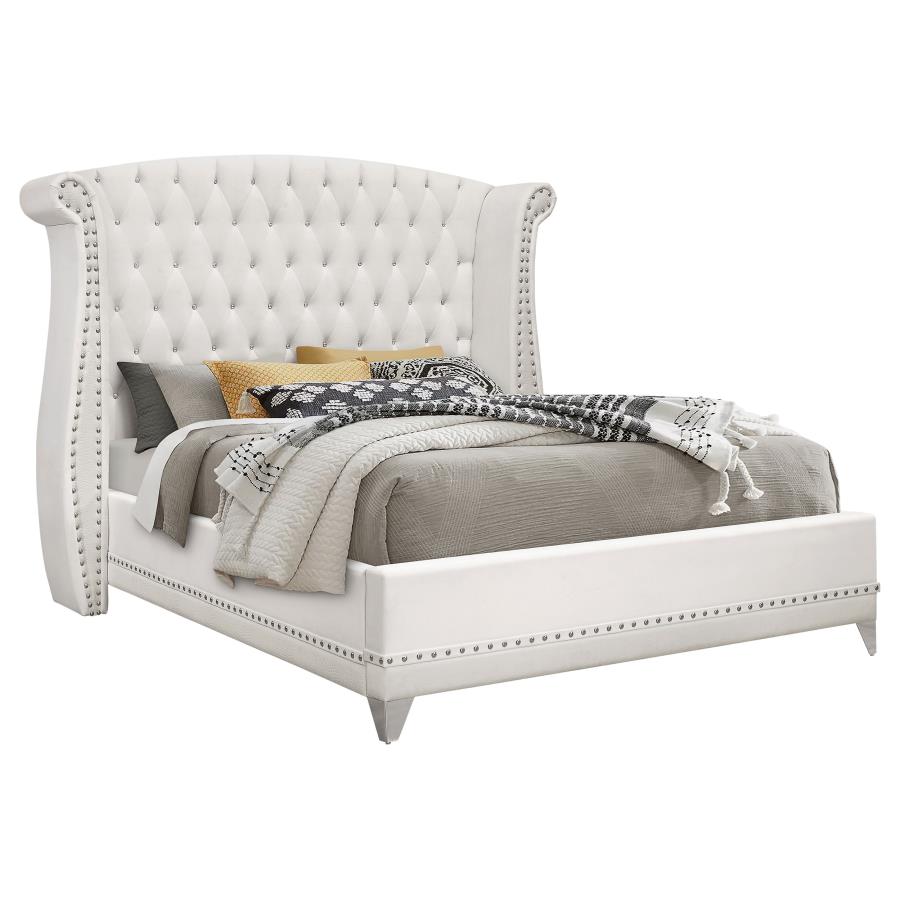 (image for) Barzini Upholstered Eastern King Wingback Bed White - Click Image to Close