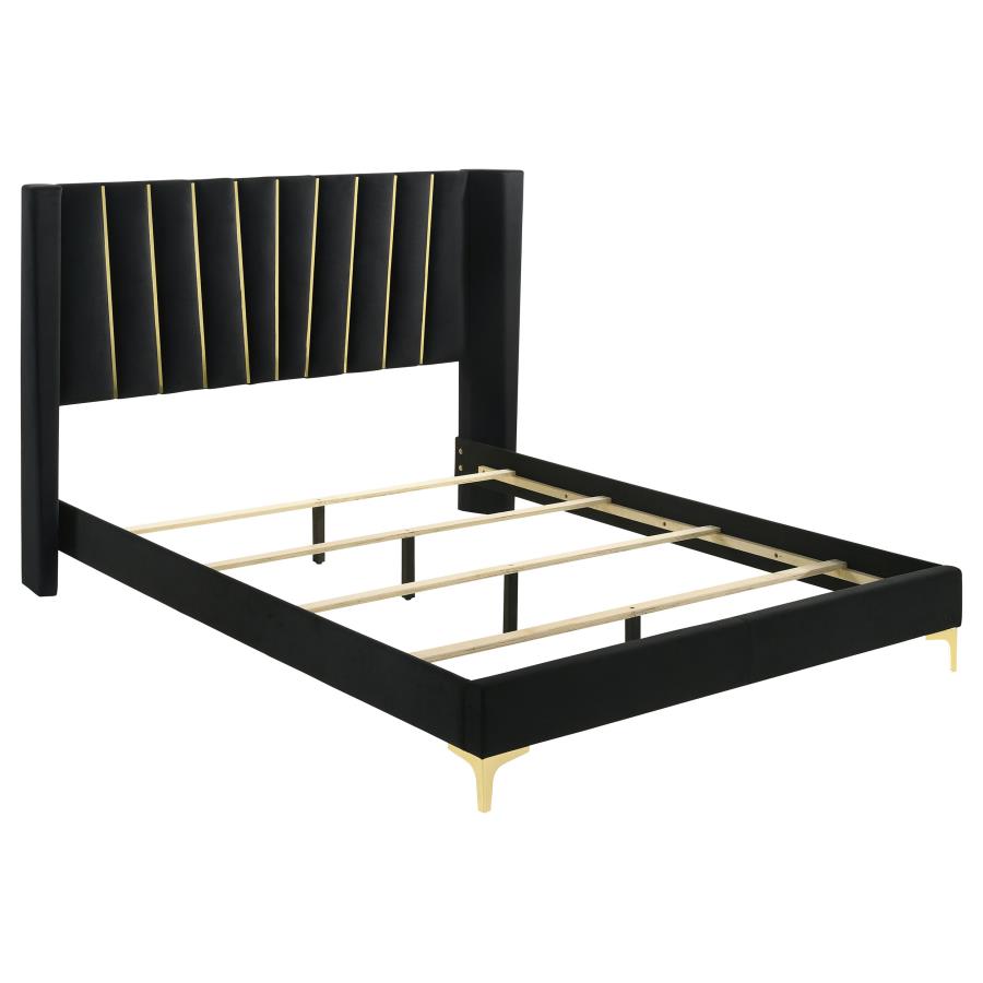 (image for) Kendall Upholstered Eastern King Panel Bed Black - Click Image to Close