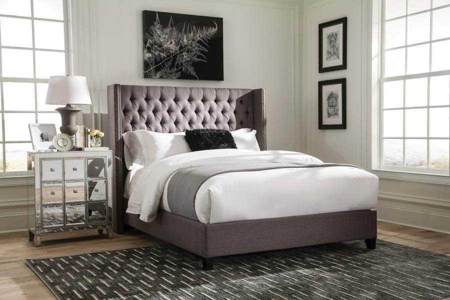 (image for) Bancroft Upholstered Queen Wingback Bed Grey