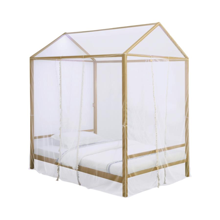 (image for) Altadena Full Canopy Bed with LED Lighting Matte Gold - Click Image to Close