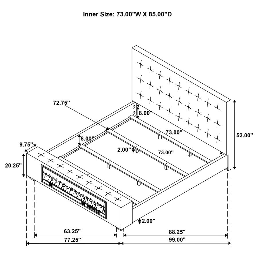 Modal Additional Images for Senna Upholstered California King Audio Flame Visualizer Bed Brown