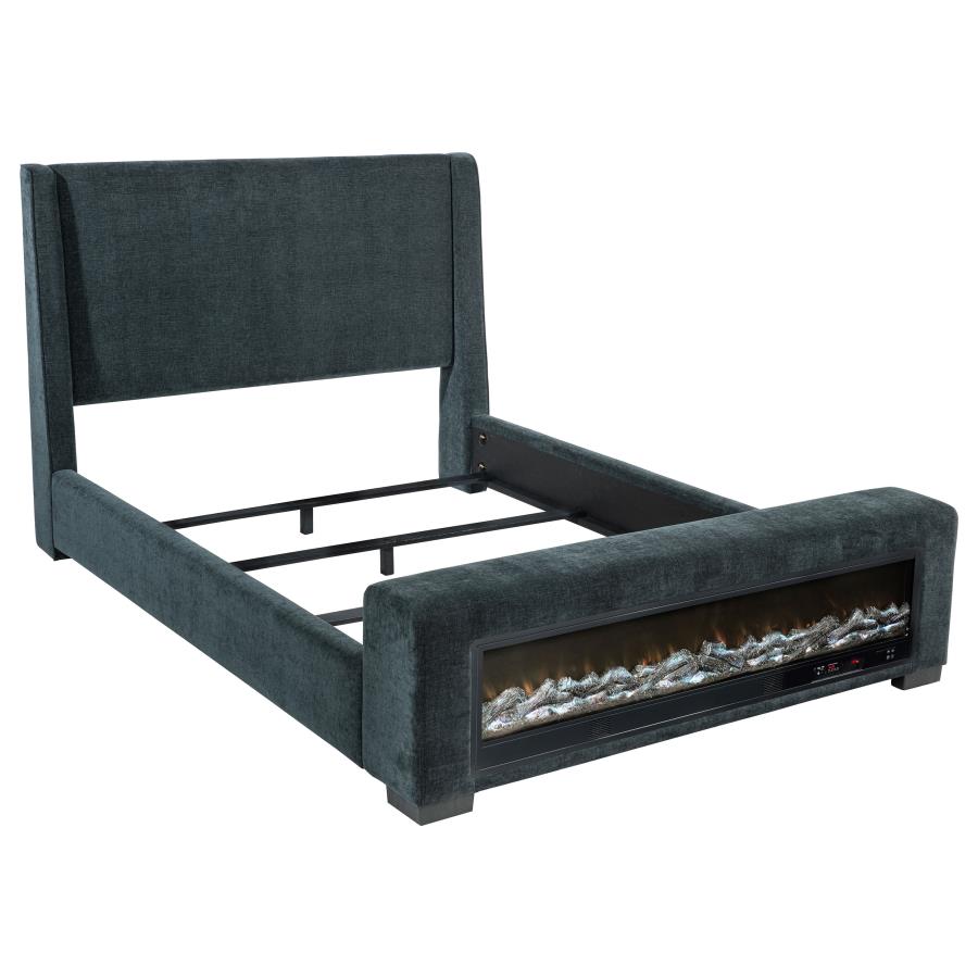 (image for) Preston Upholstered Eastern King Audio Flame Visualizer Bed Dark Blue