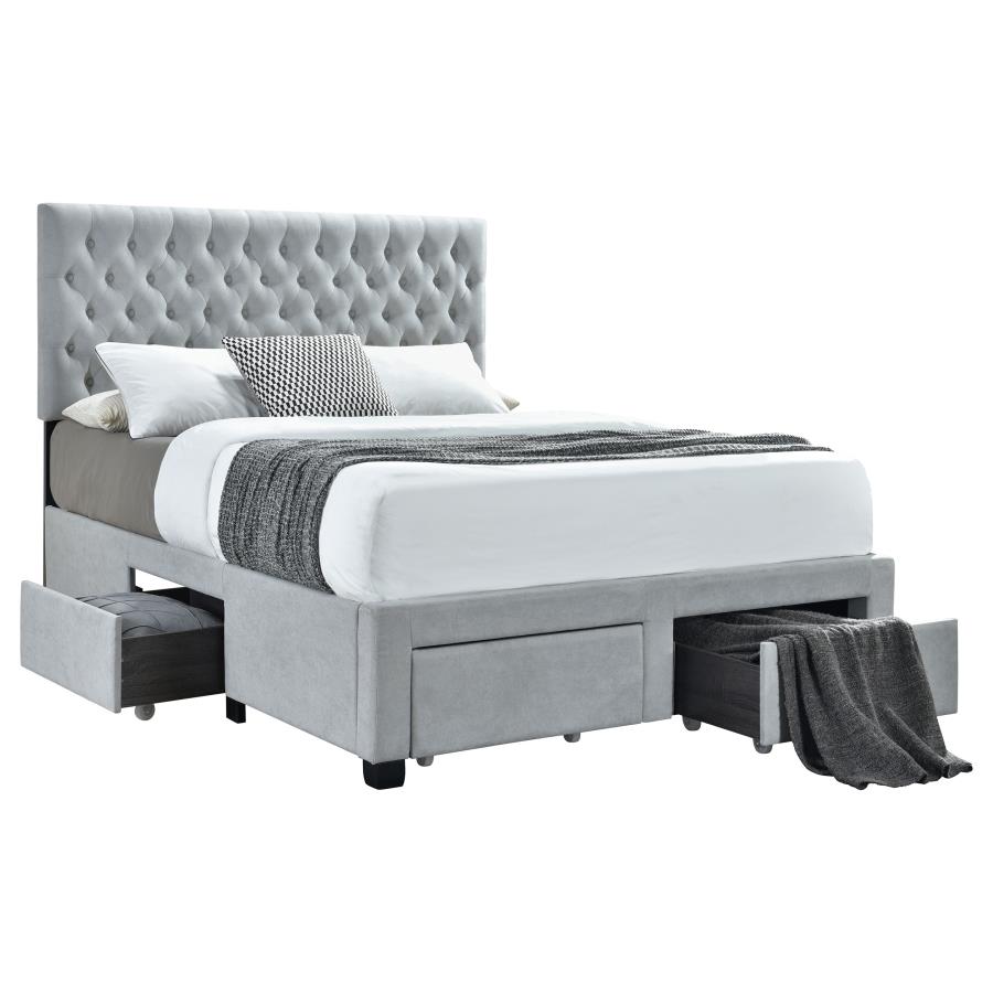 (image for) Soledad Upholstered Full Storage Panel Bed Light Grey - Click Image to Close