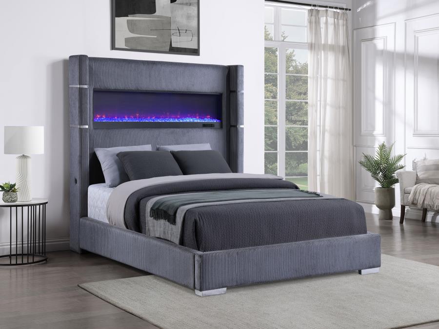 (image for) Tisdall 67-inch Upholstered Eastern King Fireplace Bed Grey