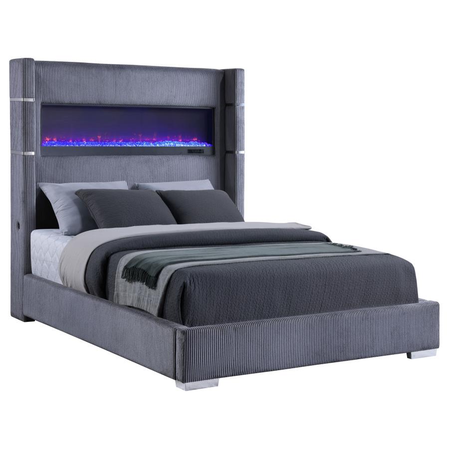 (image for) Tisdall 67-inch Upholstered Eastern King Fireplace Bed Grey