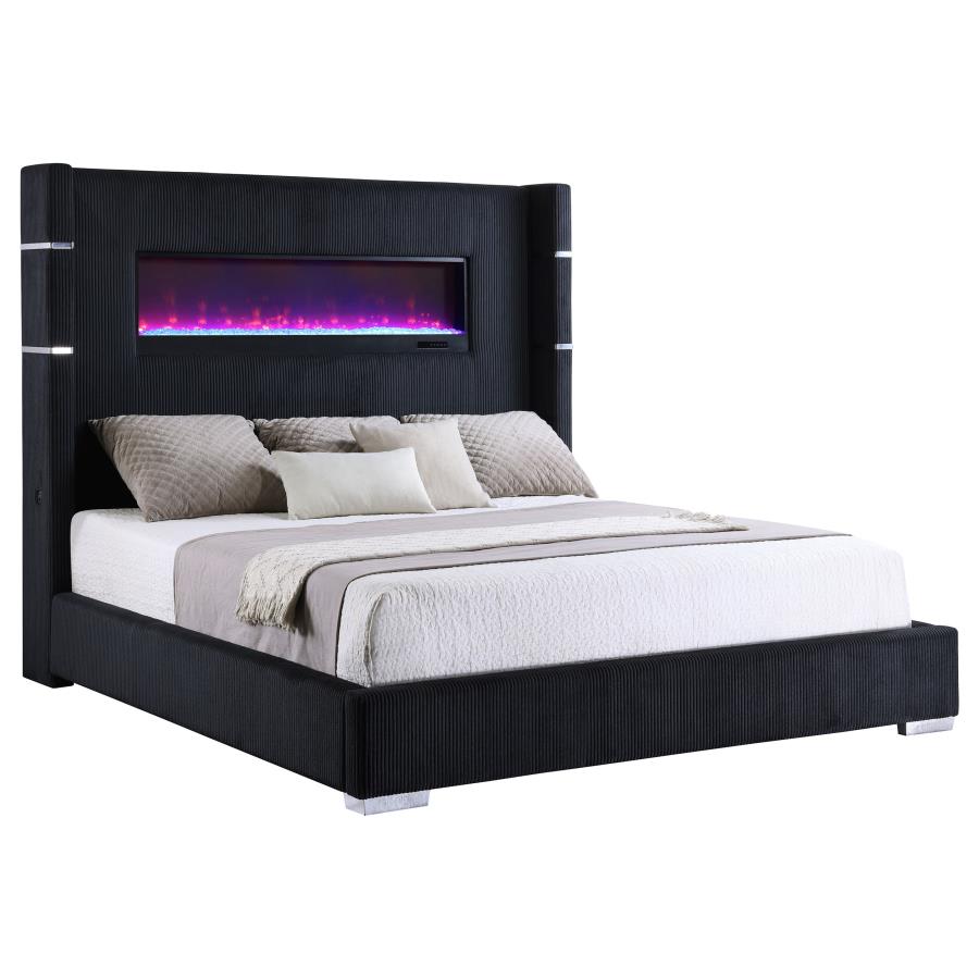 (image for) Tisdall 67-inch Upholstered Eastern King Fireplace Bed Black