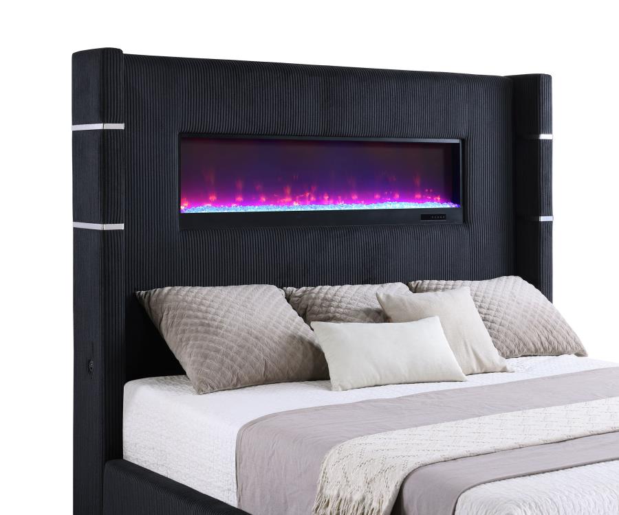 (image for) Tisdall 67-inch Upholstered Eastern King Fireplace Bed Black