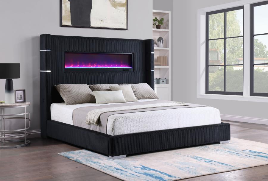 (image for) Tisdall 67-inch Upholstered Queen Fireplace Bed Black