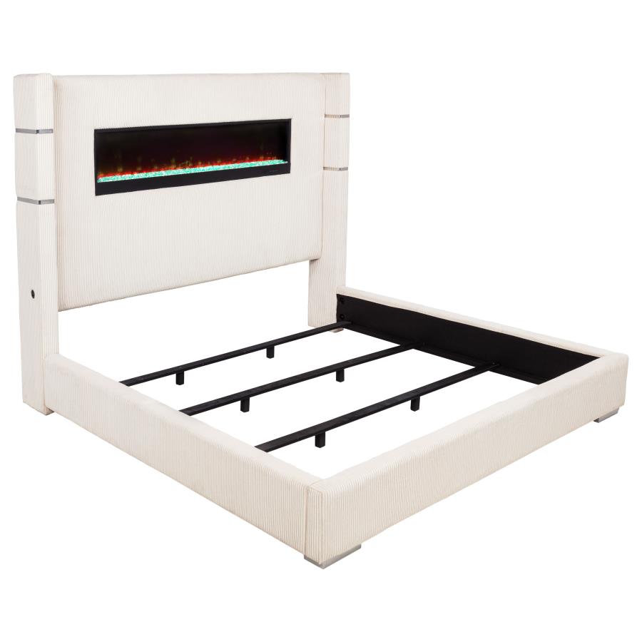 (image for) Tisdall Upholstered Eastern King Flame Visualizer Bed Cream