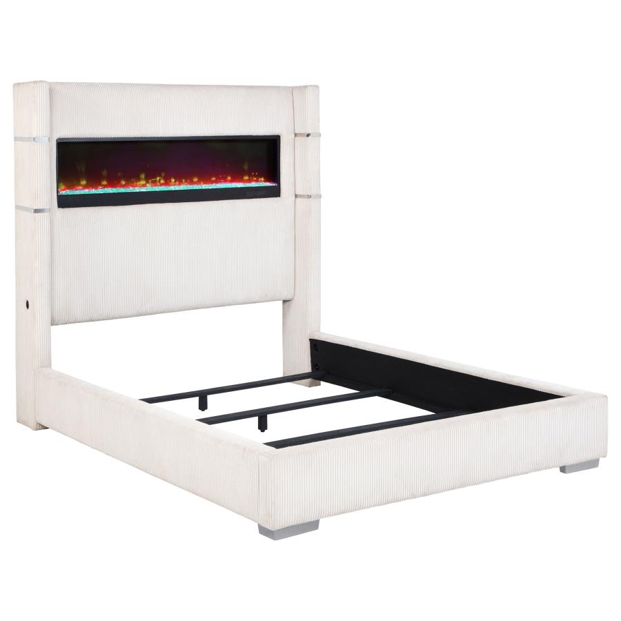 (image for) Tisdall Upholstered Cal King Flame Visualizer Bed Cream
