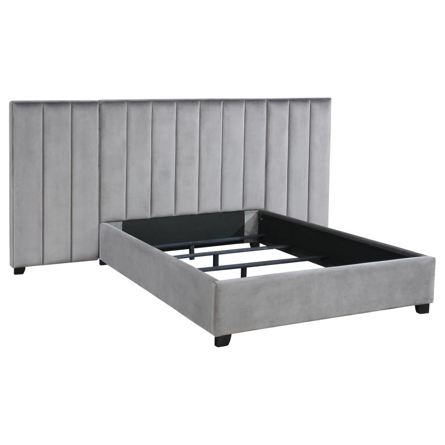 (image for) Arles Upholstered Queen Wall Panel Bed Grey - Click Image to Close