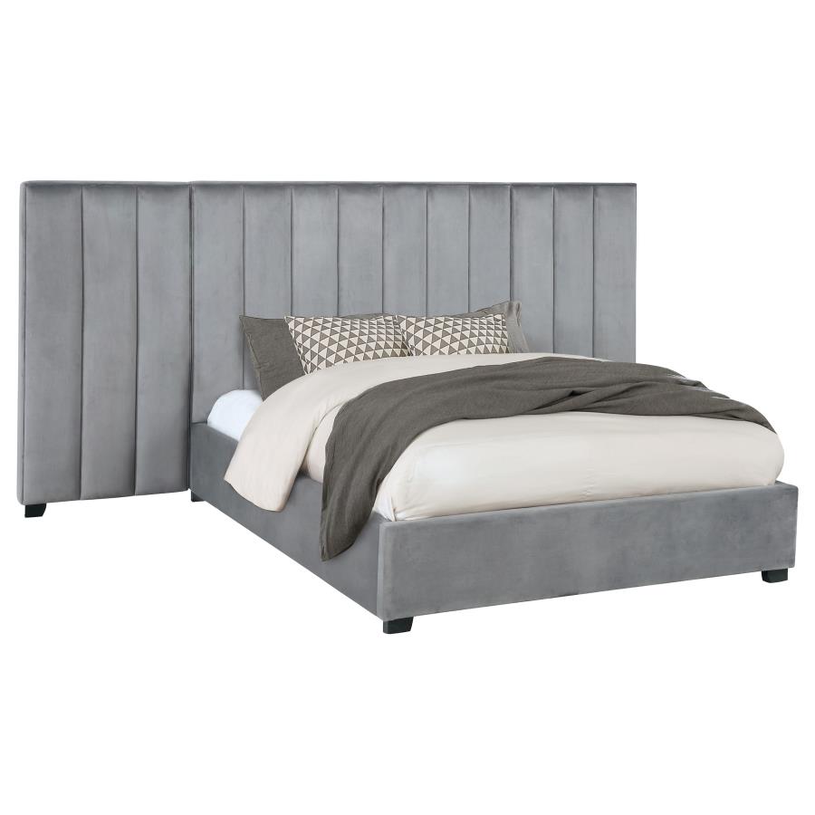 (image for) Arles Upholstered Queen Wall Panel Bed Grey