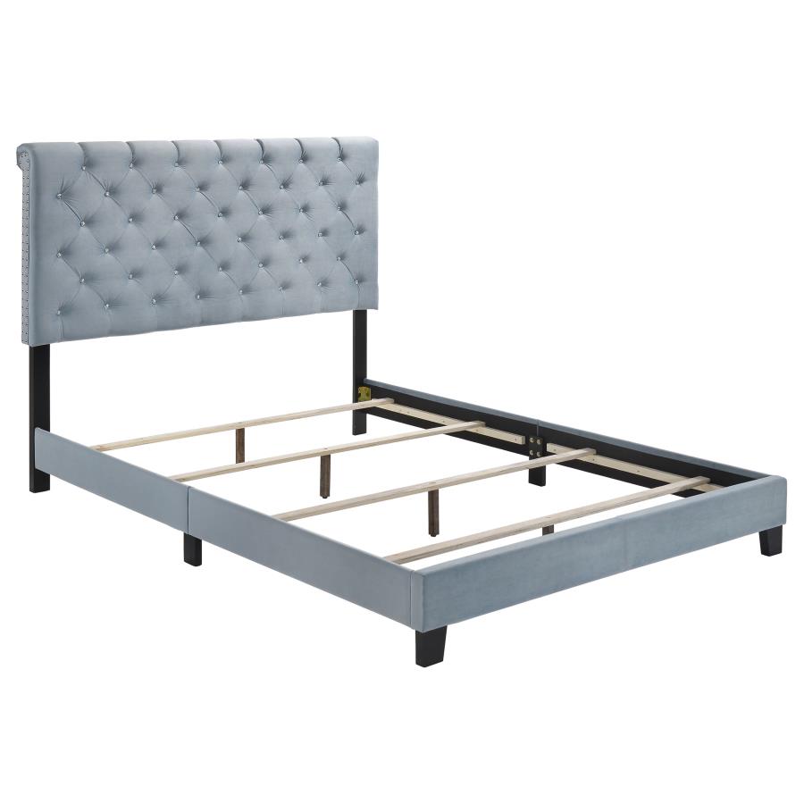 (image for) Warner Upholstered Eastern King Panel Bed Slate Blue - Click Image to Close