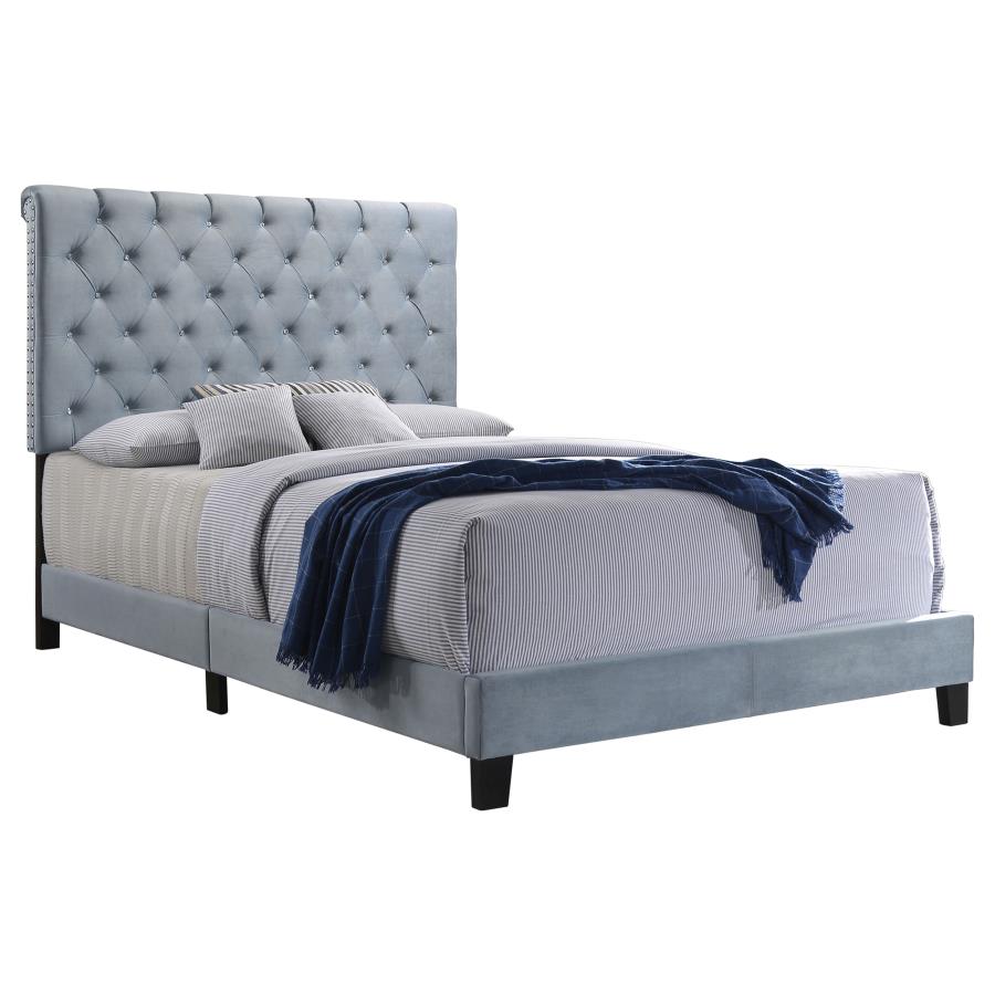 (image for) Warner Upholstered Queen Panel Bed Slate Blue