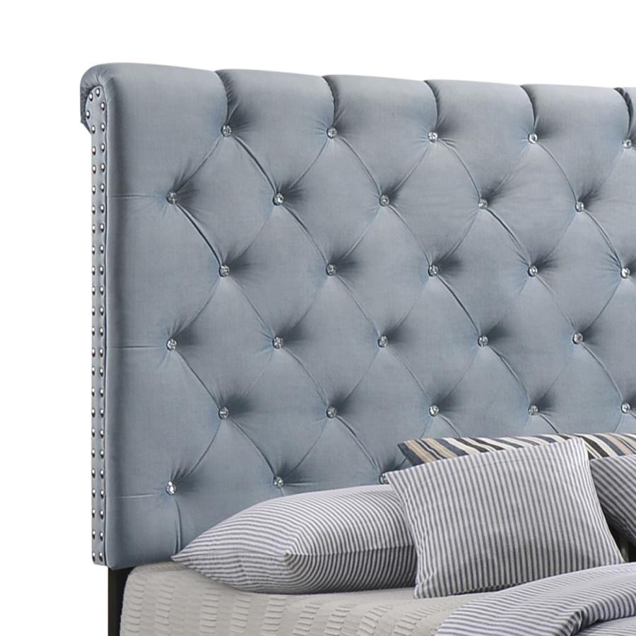 (image for) Warner Upholstered Queen Panel Bed Slate Blue