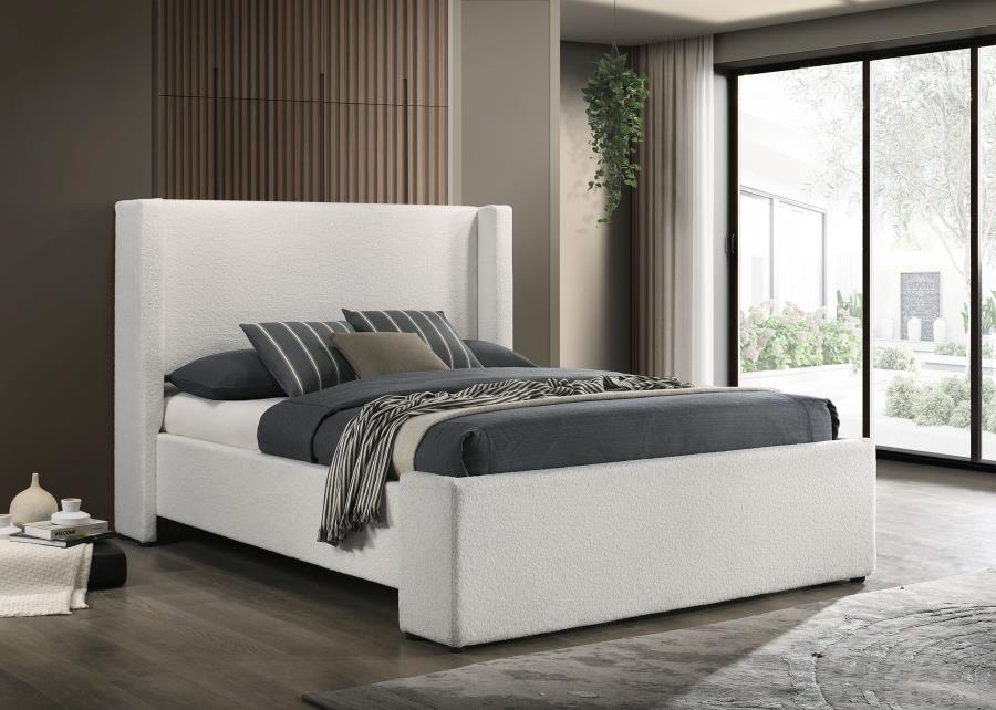 (image for) Alamosa Boucle Upholstered Eastern King Wingback Platform Bed White 