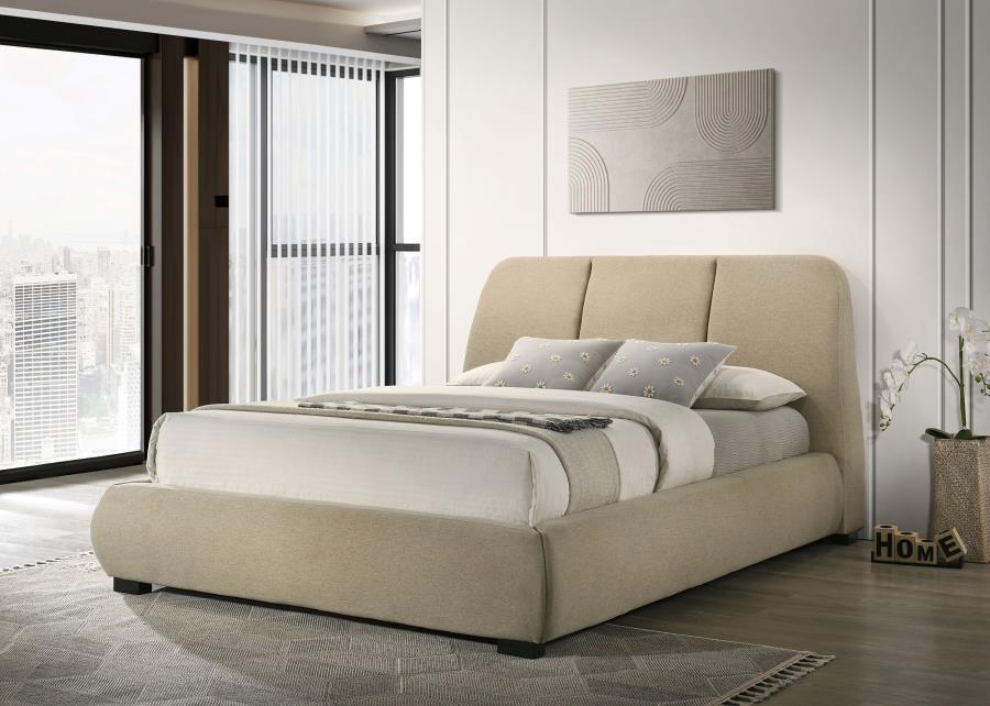 Mokena 46-inch Upholstered Queen Platform Bed Brown
